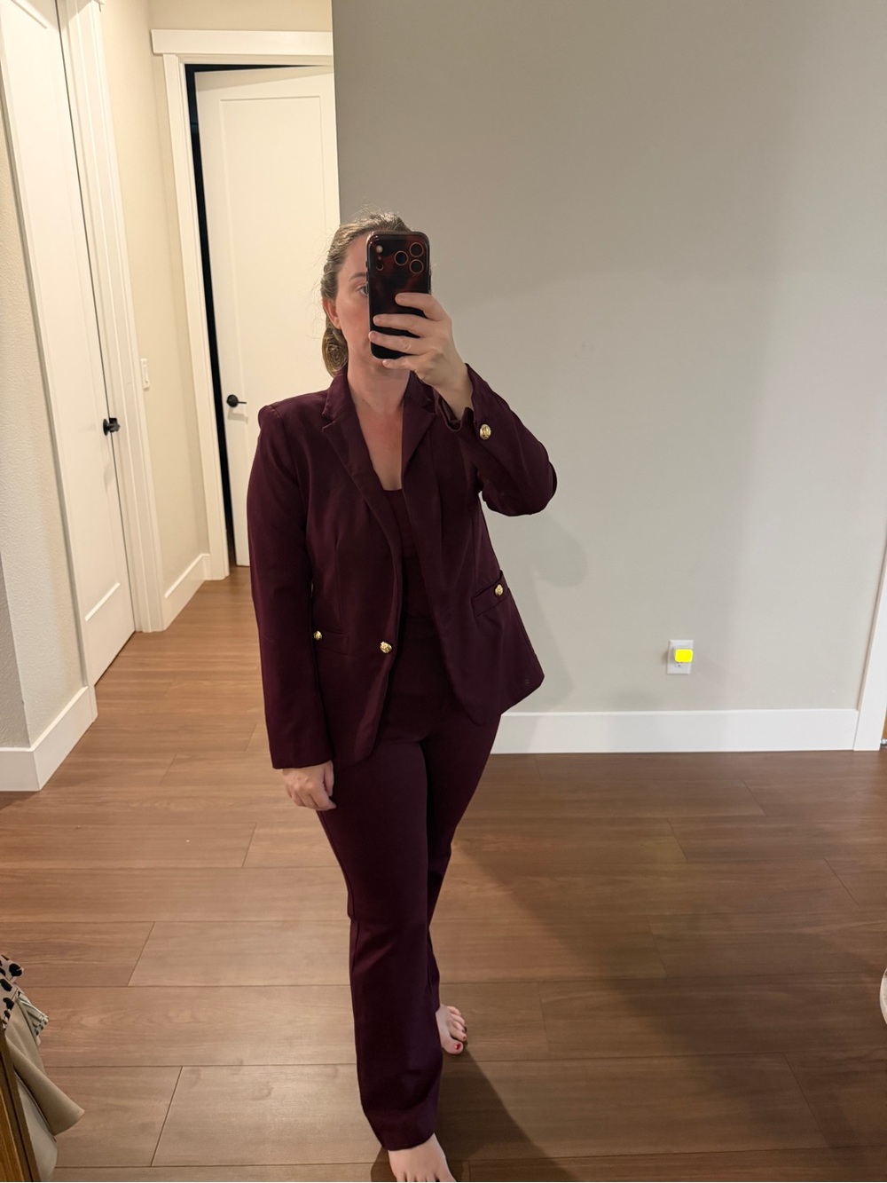 Ann Taylor Burgundy Suit Set - Blazer, Trousers, & Shirt
